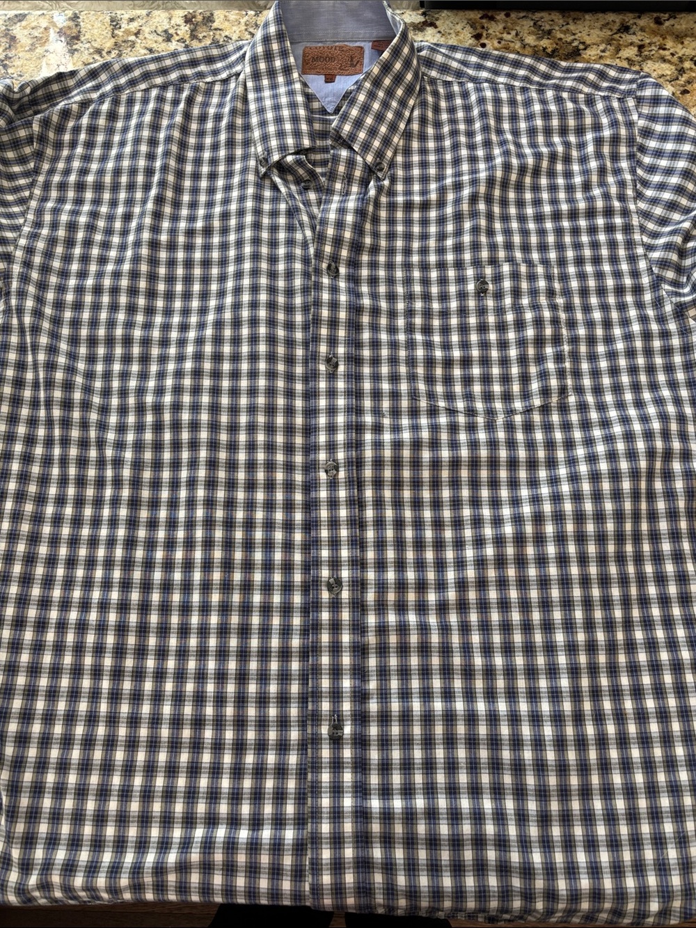 Coyote Mood Men's Navy and White Check Button-Down Shirt